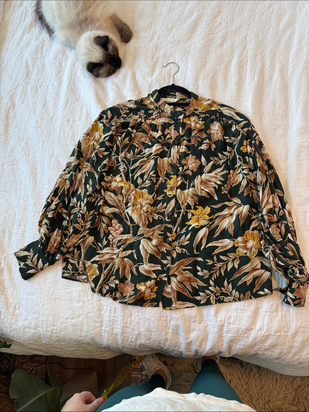 H&M Floral Flowy Blouse Green/yellow size 6